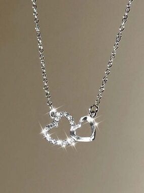 Silver Double Heart Pendant Necklace - Elegant Women’s Jewelry